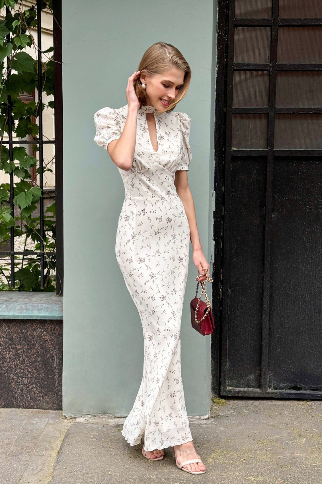 Elegant Floral Deep V Bodycon Maxi Dress