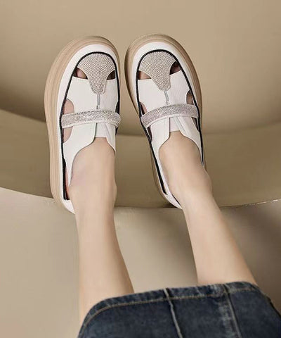 Sandalias casuales con plataforma hueca y empalme de circonitas amarillas 