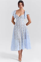Lace Floral V-Neck Backless Maxi Dress