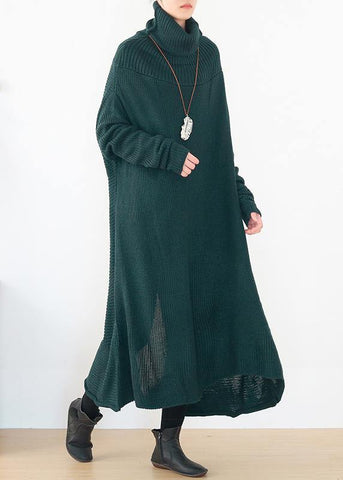 back open Sweater high neck dress outfit Moda blackish green  Hipster knitted tops
