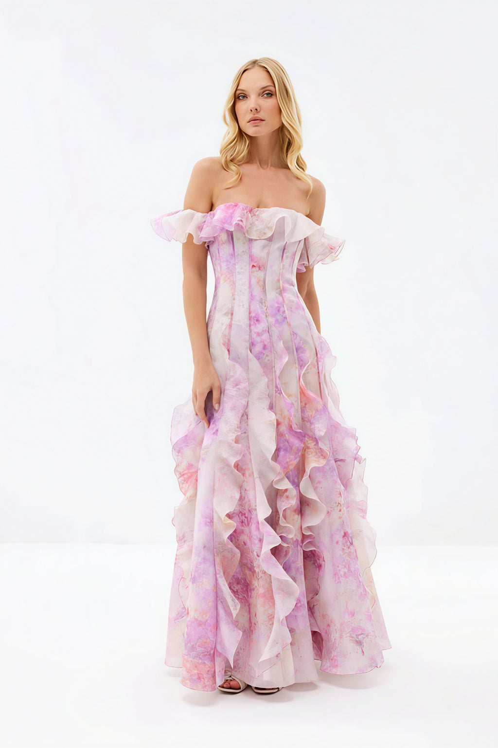Sheer Ruffle Off Shoulder Beach Maxi Dress