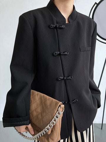 Blazer vintage holgado con botones en blanco y negro 