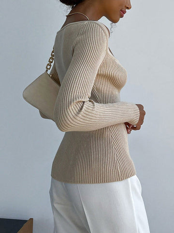 Urban Skinny Solid Color Square-Neck Sweater Tops