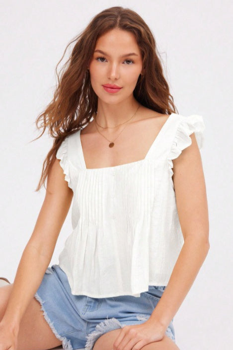 Ruched Flutter Sleeve Loose Blouse