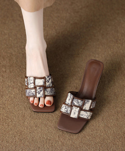 Fashion Brown Splicing Wedge Slide Sandals Peep Toe