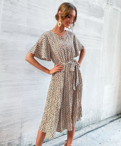 VESTIDO MIDI CON MANCHAS DE CALVINAH - BEIGE 