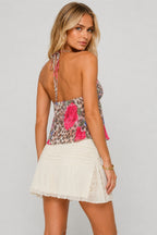 Leopard Floral Sexy Tie Halter Top