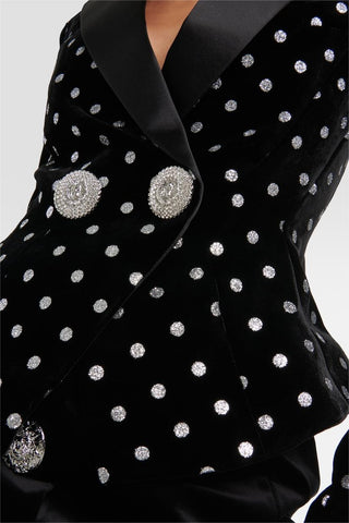 Velvet Silver Foil Stamping Polka Dot Blazer