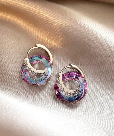 DIY Rainbow Copper Alloy Zircon Circle Hoop Earrings