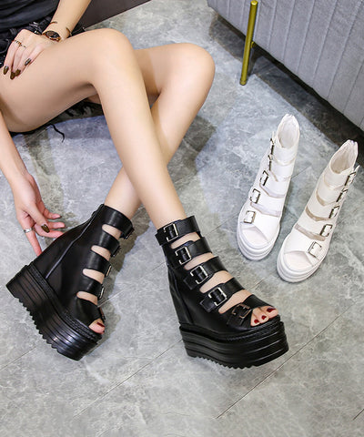 Stilvolle schwarze Splicing Plateau Sandalen Stiefel Hollow Out 