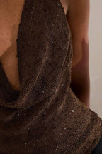 Glitter Solid Sheer Draped Halter Top