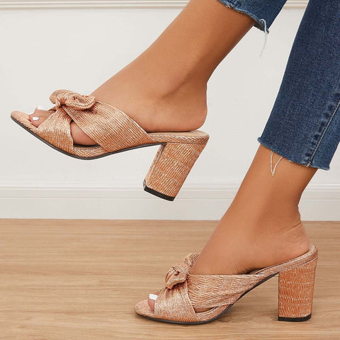 Chunky Block Heel Mule Sandals Open Toe Slip on Dress Shoes