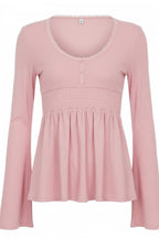 Casual Solid Deep V A Line Elastic Blouse