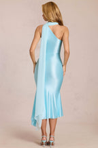 One Shoulder Mesh Satin Maxi Dress
