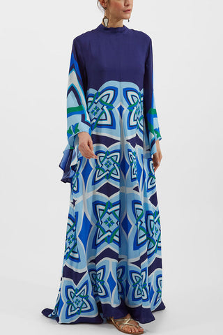 Shine The Light Unique Printed High Neck Bell Sleeve Loose Maxi Dress
