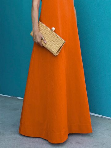 Vestidos largos holgados de manga corta con cuello alto y color liso 
