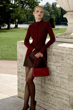 Single-Breasted Rib-Knit Slim Long Sleeve Blouse