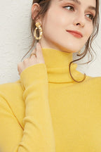 Ribbed Turtleneck Long-Sleeve Slim Stretch Knit Top
