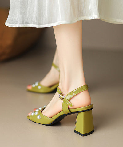 New Chunky Heel Pearl One Line French Open Toe Sandals