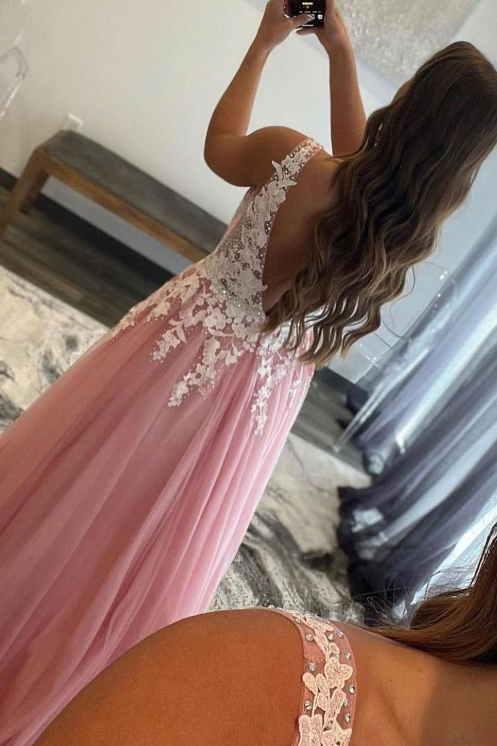 A-Line Tulle Prom Dress with Appliques