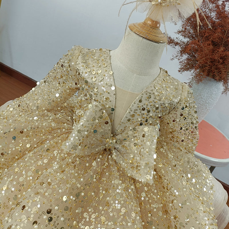 Vestido de primera comunión para niña, con lentejuelas, esponjoso, para concurso de belleza, cumpleaños, princesa 