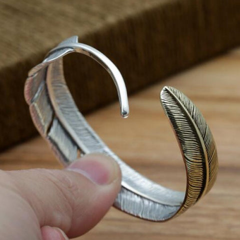 Sterling Silver Two-Tone Feather Cuff Bracelet