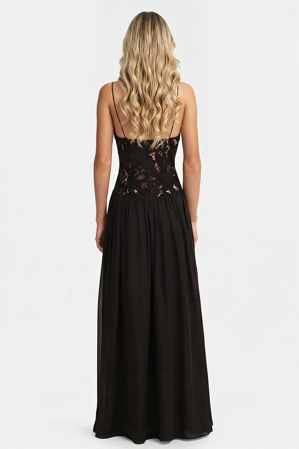 Elegant Lace Hollow Splice Chiffon Dress