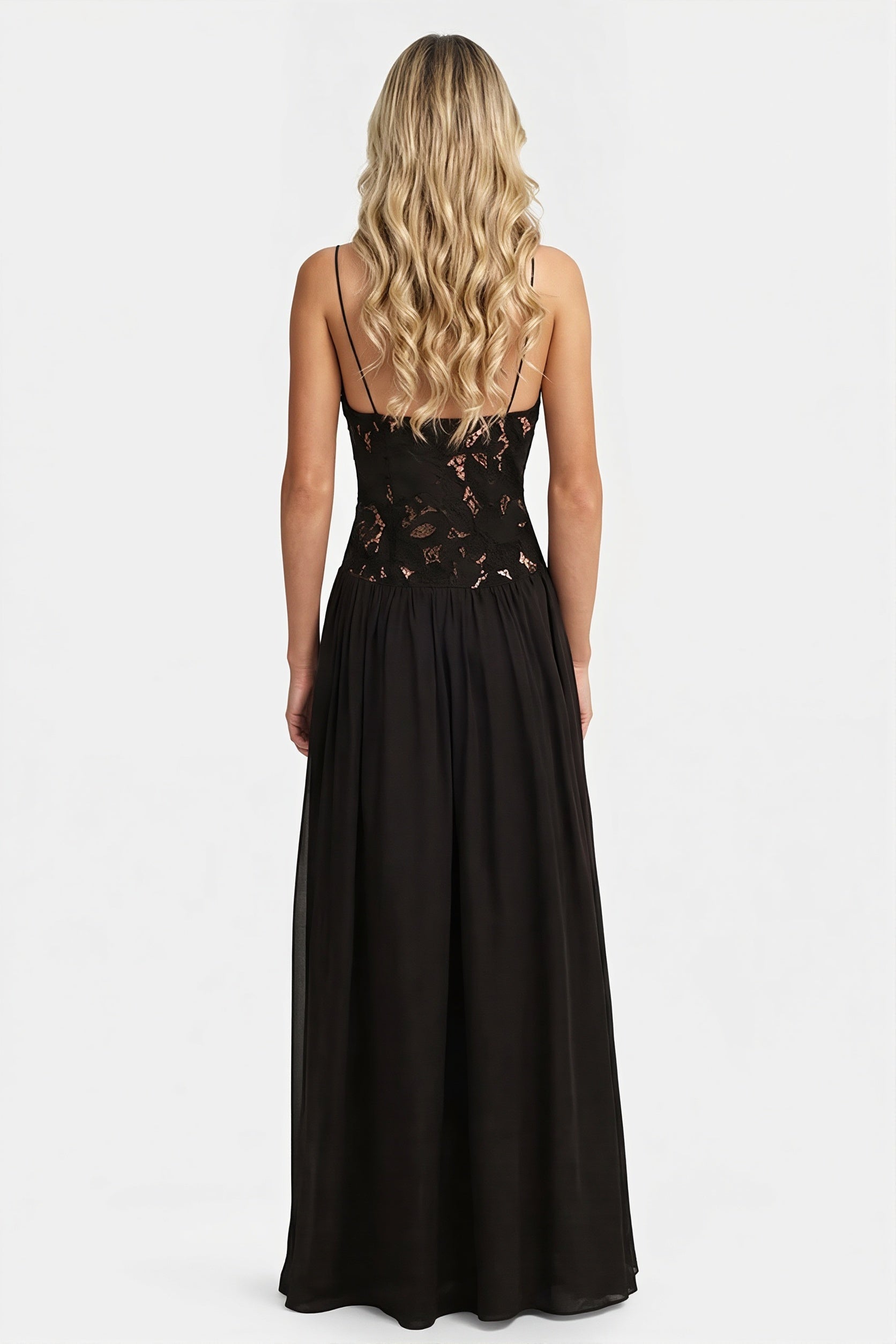 Elegant Lace Hollow Splice Chiffon Dress