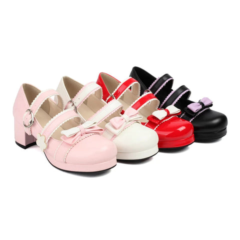 - Zapatos Mary Jane estilo Harajuku japonés de primavera, bonitos, estilo Lolita, para chicas, con punta redonda, colores combinados, para cosplay, con lazo, Kawaii Chic. 