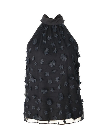 Blusas y camisas sueltas sin mangas con apliques de gasa y cordones de color liso con abertura en la parte delantera y cuello halter. 