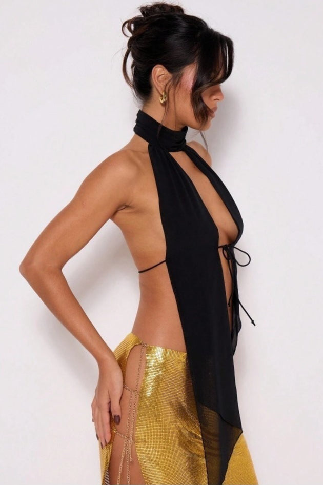 Stand Collar Halter Backless Leopard Halter Top