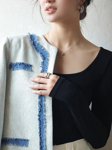 T-shirt Autumn Winter Low Neck Undercoat Women's Spring Autumn Top Long sleeve Slim fit inside and outside