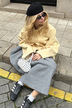Solid Color Belted Midi Wool Blend Coat