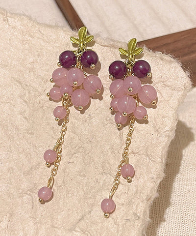 DIY Gold Sterling Silver Overgild Crystal Grape Tassel Drop Earrings