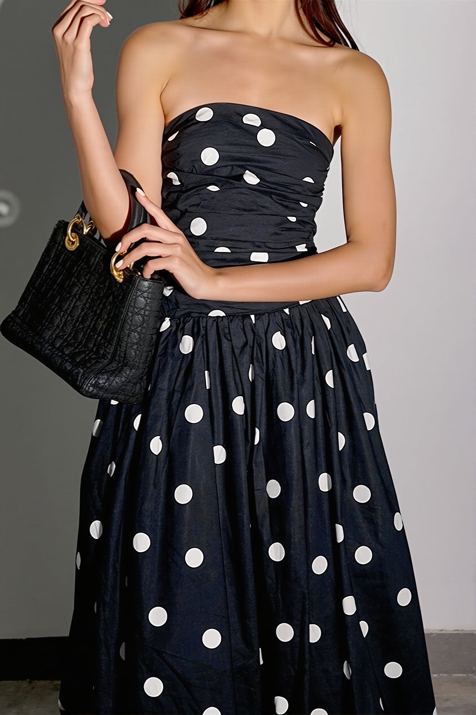 Polka Dot Bandeau Bodycon Maxi Dress