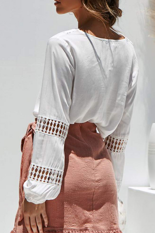 Casual Elegant Solid Lace Hollowed Out V Neck Blouses(5 Colors)