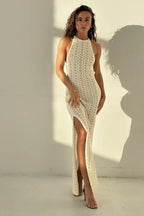 Halter Backless Crochet Boho Vacation Maxi Dress