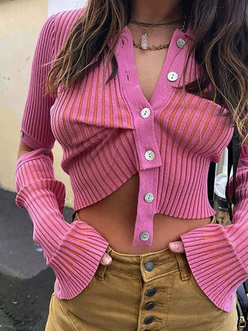 Taruxy Pink Single Breasted Sweater Women Knitted Cardigan 2022 Autumn Long Sleeve Slim High Street Pullvers Mujer Y2K Tops