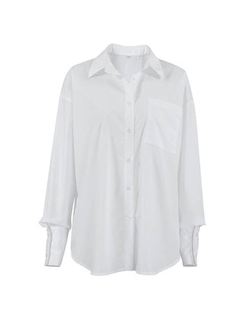 Lange Ärmel, lockere geknöpfte Taschen, einfarbige Reversblusen und Hemden 