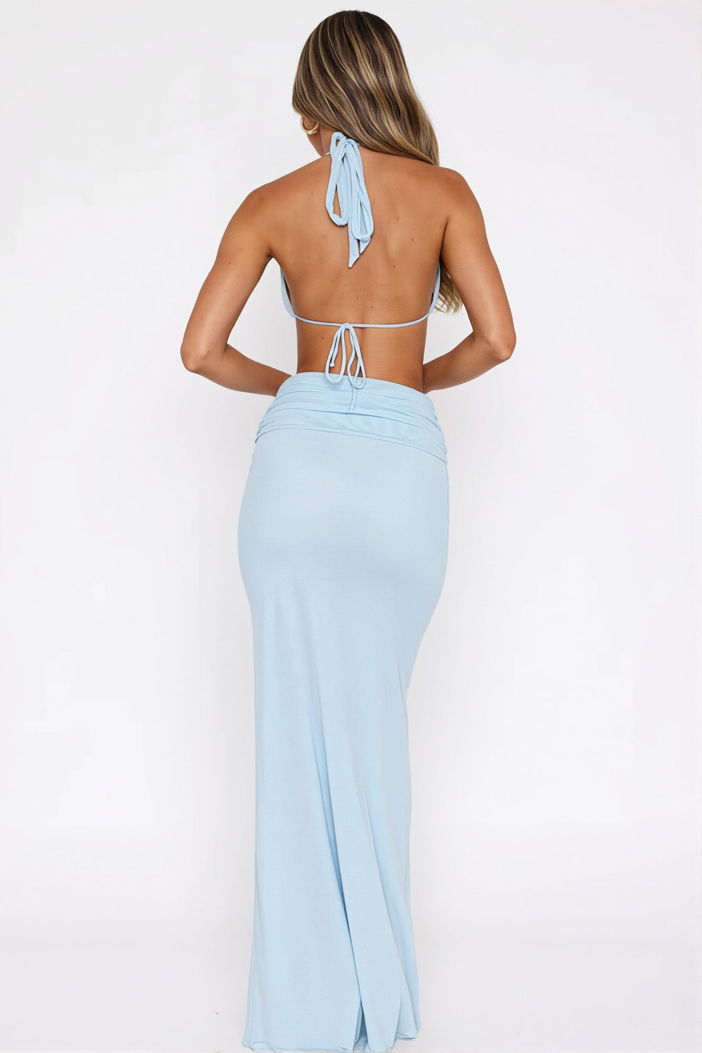 Slimming Twist Halter Deep V Hollow Out Vacation Maxi Dress