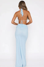 Slimming Twist Halter Deep V Hollow Out Vacation Maxi Dress