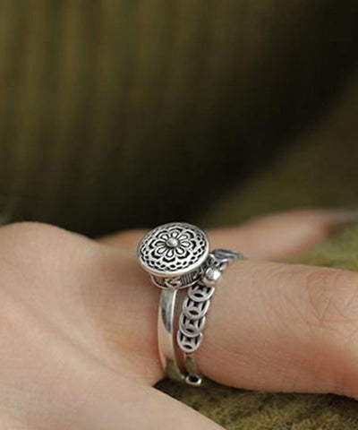 Anillos giratorios de loto de plata esterlina y seda retro 