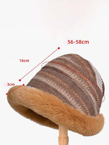 Damen Winter Strickmütze aus Wolle-Khaki-Schwarz 