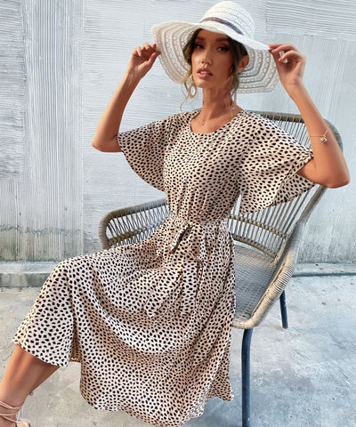 VESTIDO MIDI CON MANCHAS DE CALVINAH - BEIGE 