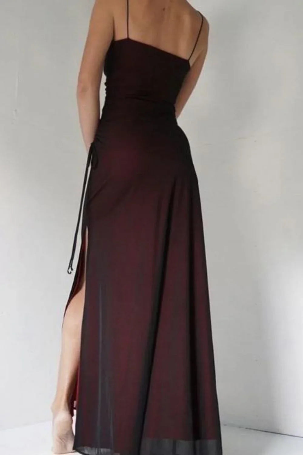 Vaina Tirantes Espagueti Vestido Largo de Fiesta hasta el Suelo con Abertura