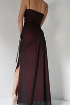 Vaina Tirantes Espagueti Vestido Largo de Fiesta hasta el Suelo con Abertura