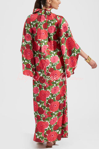 Shine The Light Unique Printed High Neck Bell Sleeve Loose Maxi Dress