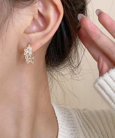 Pendientes de aro con espigas de trigo y circonitas de aleación de cobre y oro Vogue 