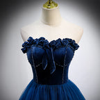 A-Linien Prinzessin Herz-Ausschnitt Tüll und Samt Langes Partykleid Abendkleid Ballkleid