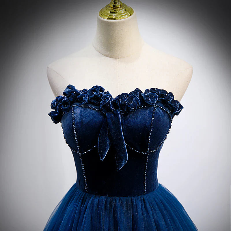 A-Linien Prinzessin Herz-Ausschnitt Tüll und Samt Langes Partykleid Abendkleid Ballkleid